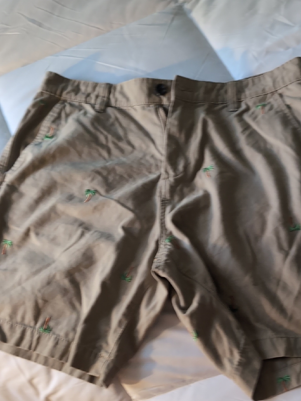 crown & ivy Khaki Shorts with Green Palm Embroidery
